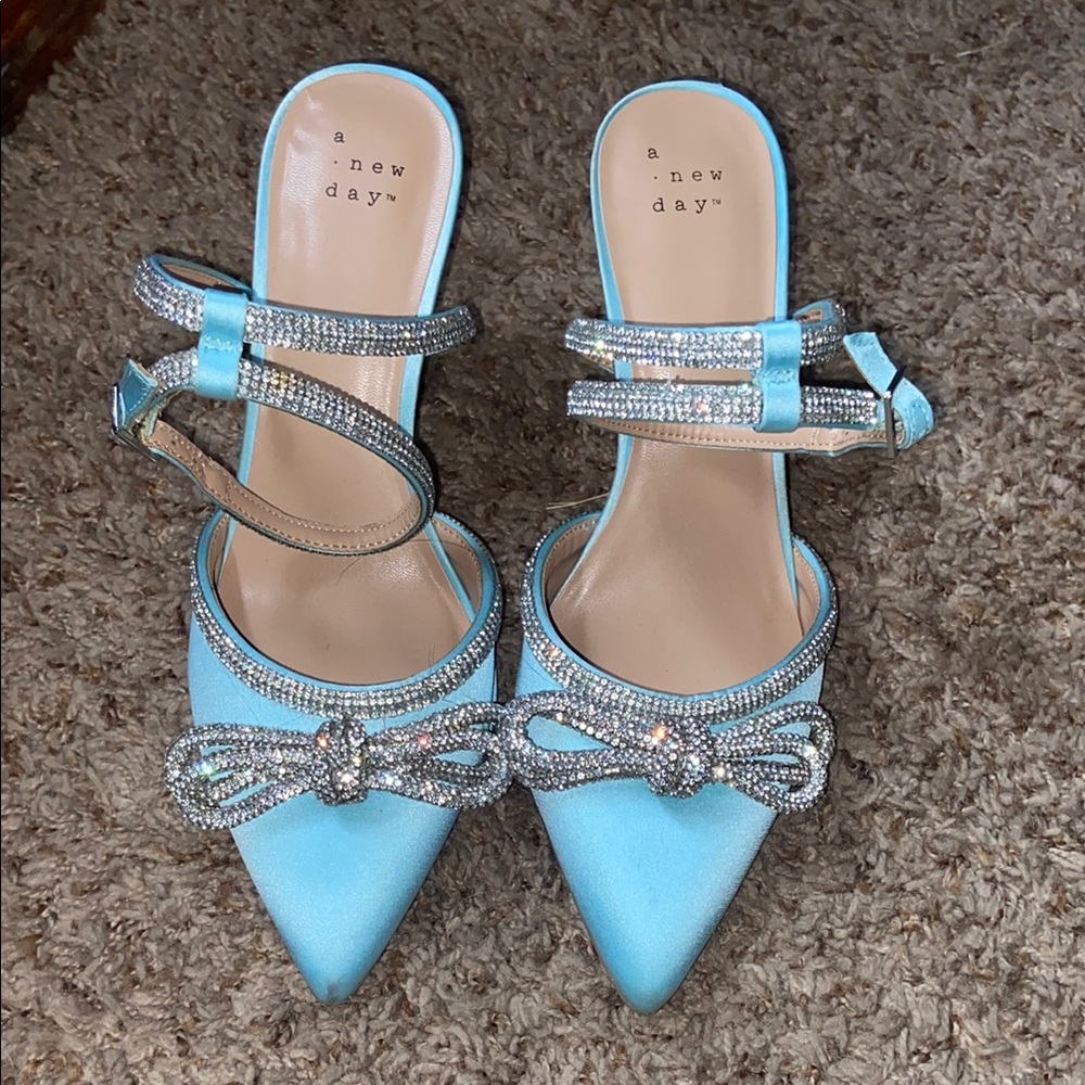 A New Day Blue Heels with Decorative Bows